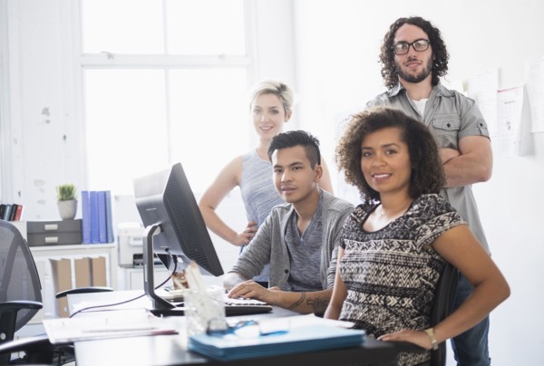 Business people smiling in office