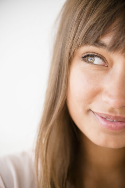 Mixed race woman looking away