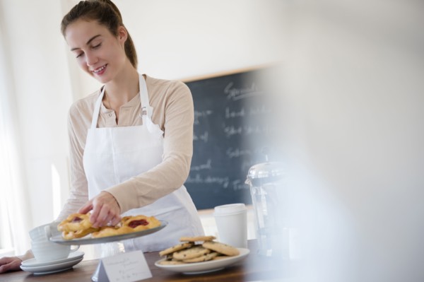 Native American woman working in cafe