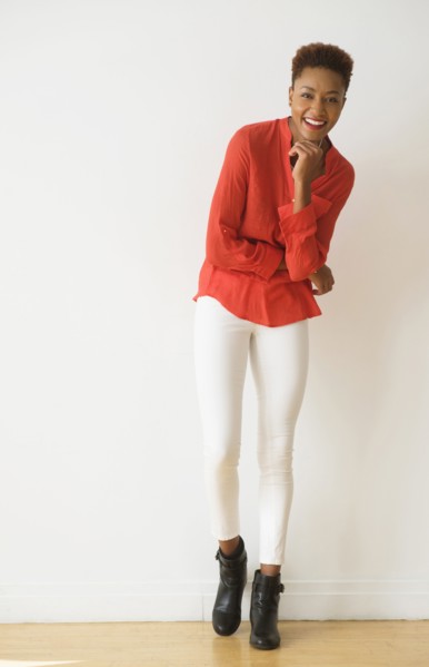 Mixed race woman smiling