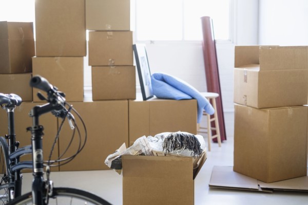 Cardboard boxes in new home