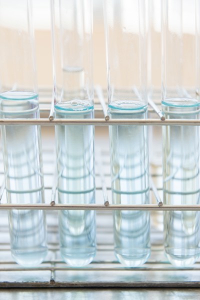 Blue liquid in test tube rack