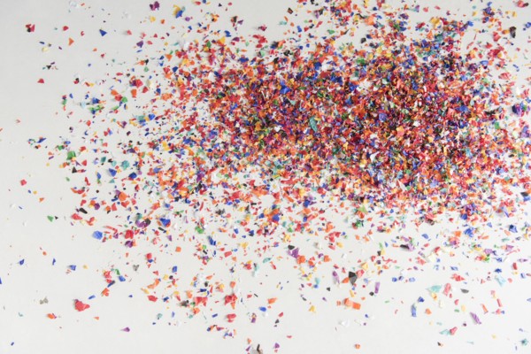 Confetti on white floor