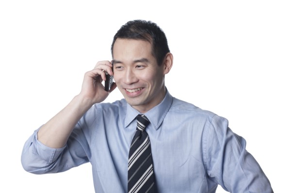 Chinese businessman talking on cell phone