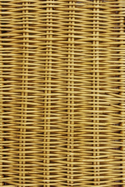 Close-up of closed wicker picnic basket