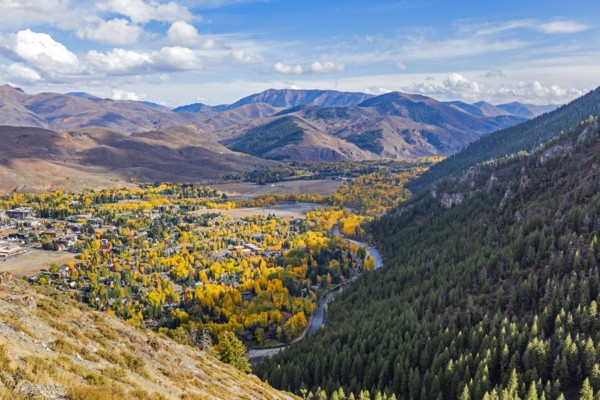 Town in valley in Autumn
