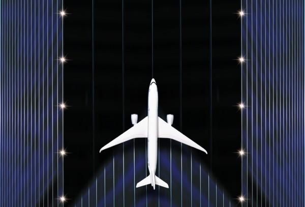 Overhead view of airplane on runway