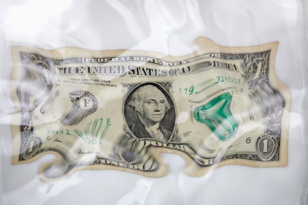 Distorted one dollar bill