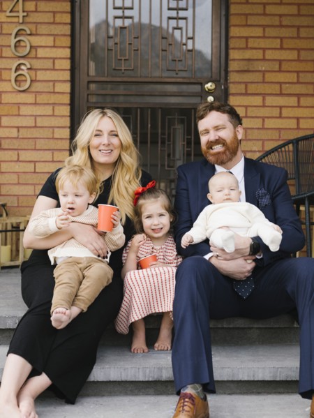 Portrait of parents with three children