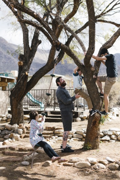 Father playing with children