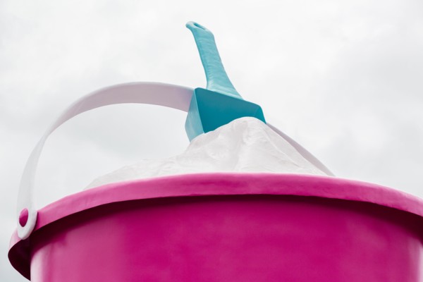 Pink sand bucket sculpture