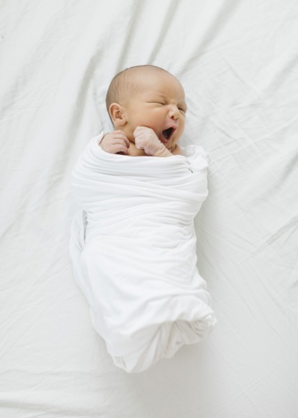 Overhead view of newborn baby boy