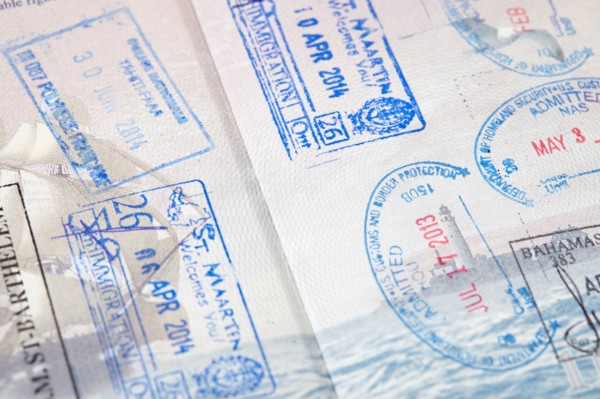 Close-up of passport stamps