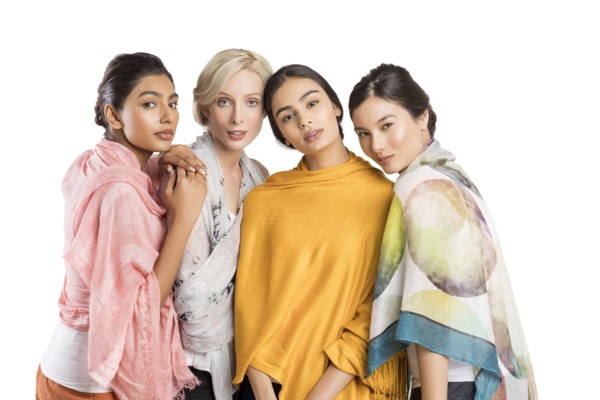 Studio portrait of four beautiful women