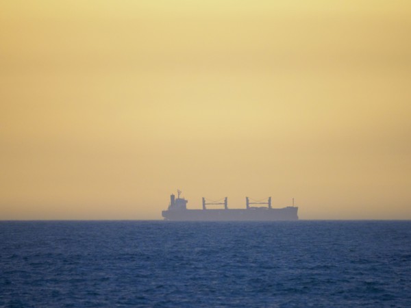 Container ship cruising on calm sea