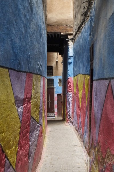 Colorful walls in alleyway in medina