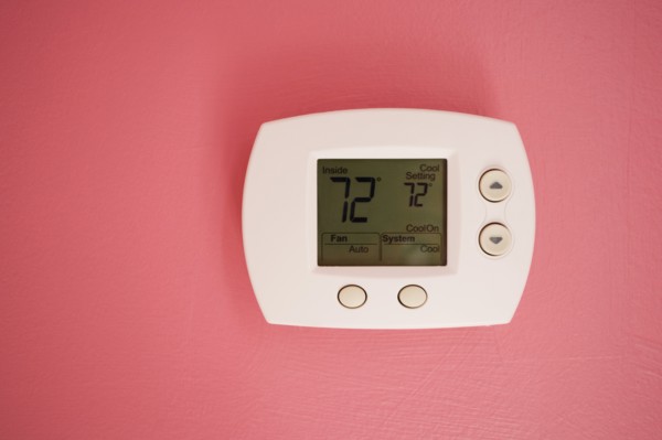 Wall thermostat at 72 degrees Fahrenheit