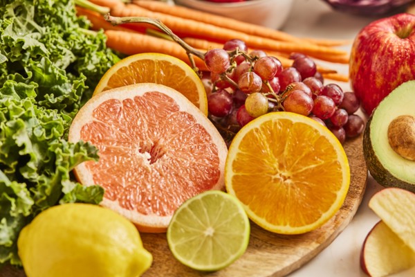 Studio shot of assorted fruit and vegetables