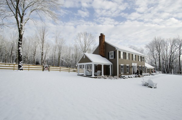 American colonial style house in Winter