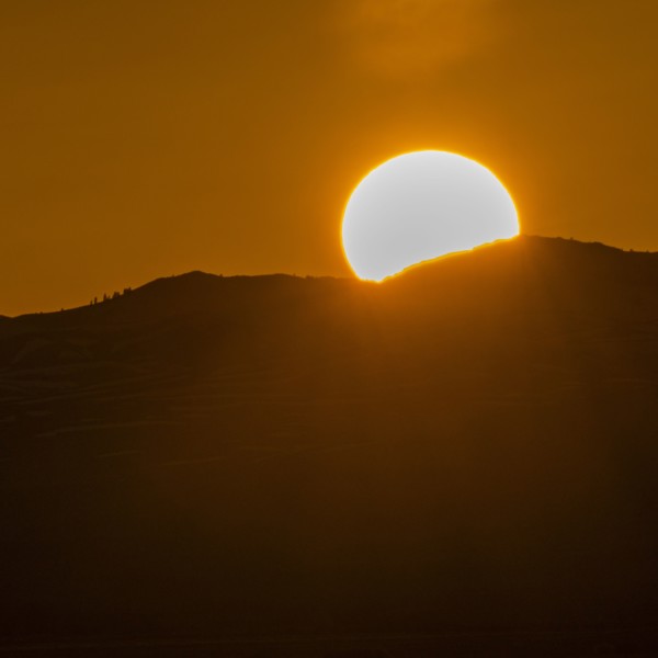 Setting sun seen above mountains near Sun Valley