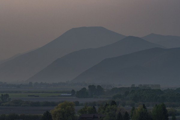 Silhouette of mountains at dusk
