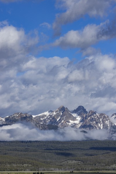 Fog over forest by Sawtooth Mountains