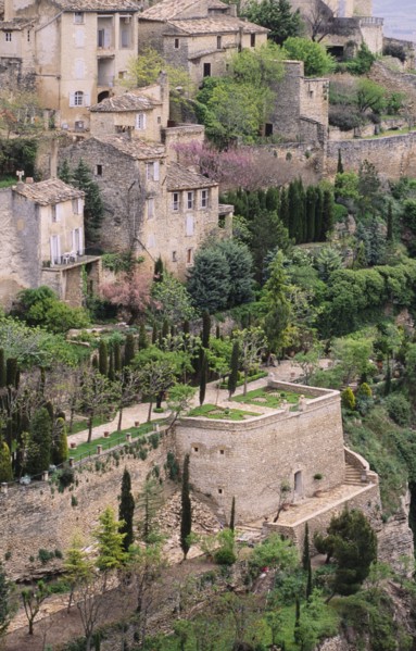 High angle view of old buildings, Gordes, , France