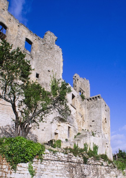 Ruins of Castle Marquis de Sade against clear sky, Lacoste, , France