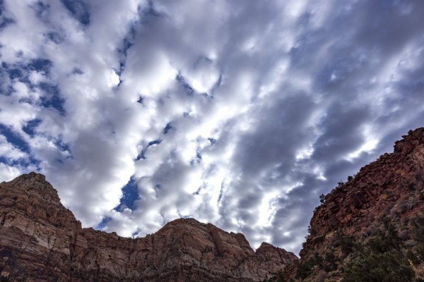 Textural clouds over rock formations in Zion National Park, , Utah, USA