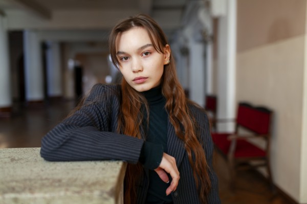 Portrait of woman standing in hallway, Novosibirsk, , Russia