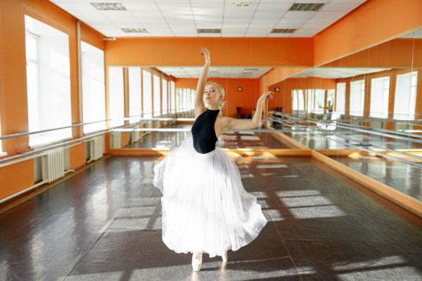 Portrait of ballerina in ballet studio, Omsk, , Russia