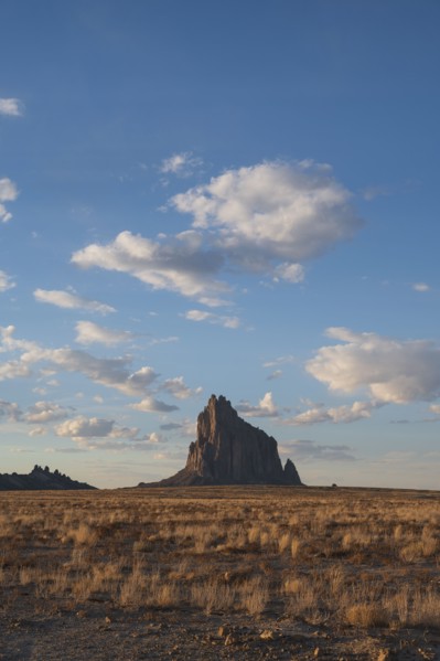 Usa, New Mexico, Shiprock, Clouds over desert landscape with Shiprock, Shiprock, New Mexico, USA