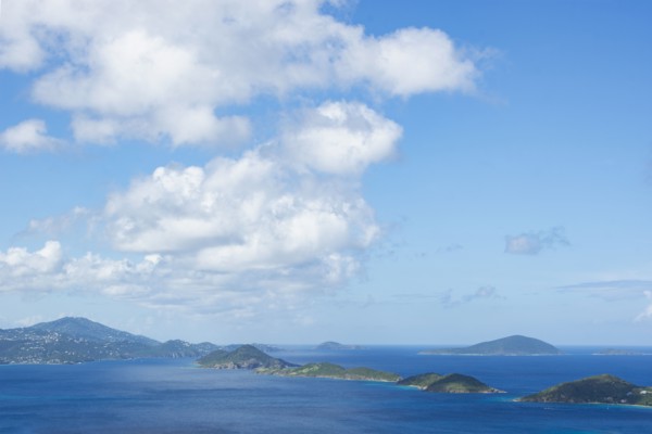 USA, United States Virgin Islands, St. John, St. Thomas, Clouds over Caribbean Sea and islands, St.