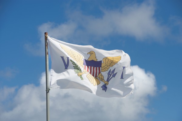 Flag of the United States Virgin Islands against sky, St. John, United States Virgin Islands, USA