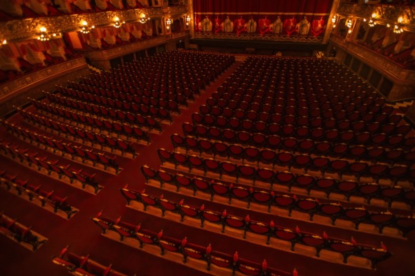 High angle view of concert hall seats in Teatro Colon, Buenos Aires, , Argentina