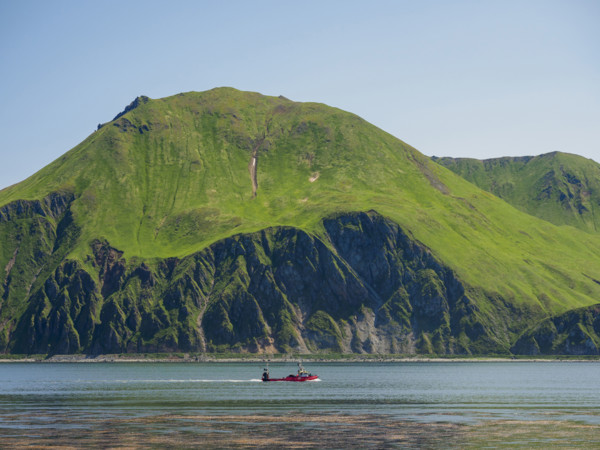 Boat on Dutch Harbor near cliff
Unalaska, Dutch Harbour, Alaska, USA