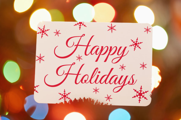 Christmas gift card with colorful lights in background
New York City, NY USA