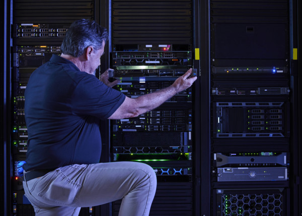 Man working in data center
