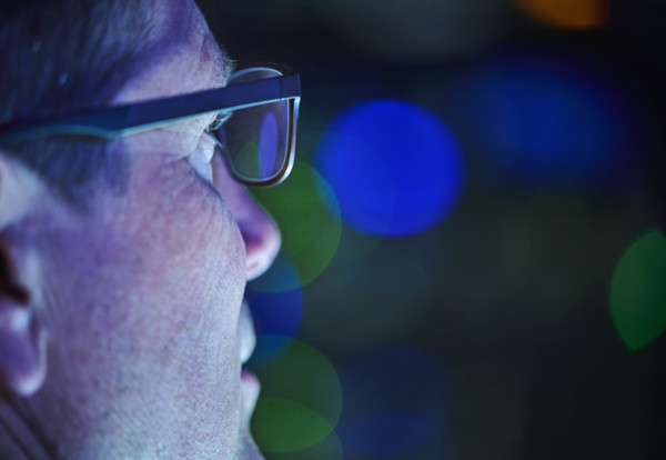 Close-up of man working in data center