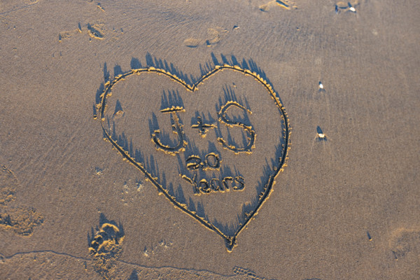 Heart with message in sand