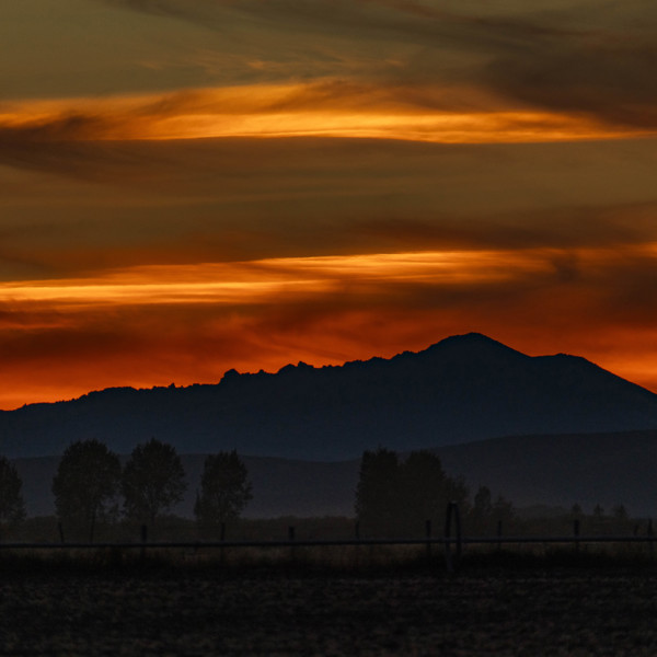 USA, Idaho, Bellevue, Silhouette of hill against sky at sunset