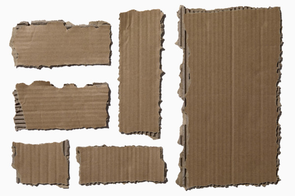 Pieces of torn cardboard on white background