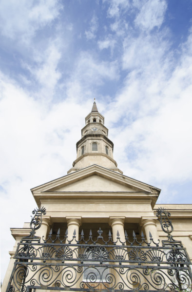 USA, South Carolina, Charleston, Low angle view of historic St. Philips Church against sky