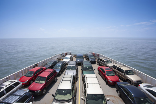 Rows of cars on ferry boat. , New Jersey, USA.