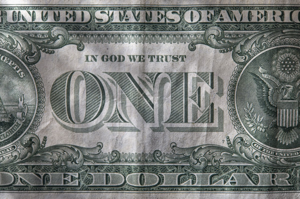 Close-up of one US Dollar bill. New York City, New York State, USA.
