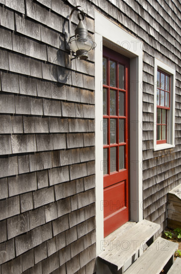 Doorway on harbor shed, Nantucket, Massachusetts, USA.