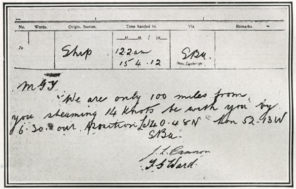 Message envoyé par le cargo Birma, en réponse au signal de détresse émis par le RMS Titanic