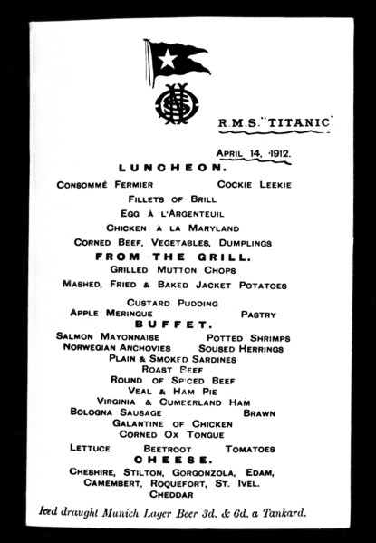 Menu du Titanic
