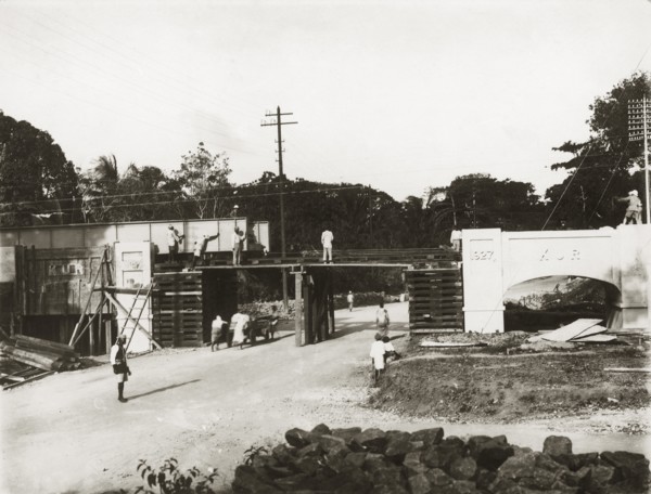 Building a rail bridge. A rail bridge under construction on the Kilindini-Mombasa road. The