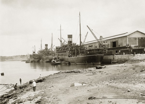 Steamers berthed at Kilindini harbour. Three near-sister cargo vessels from the British India Steam